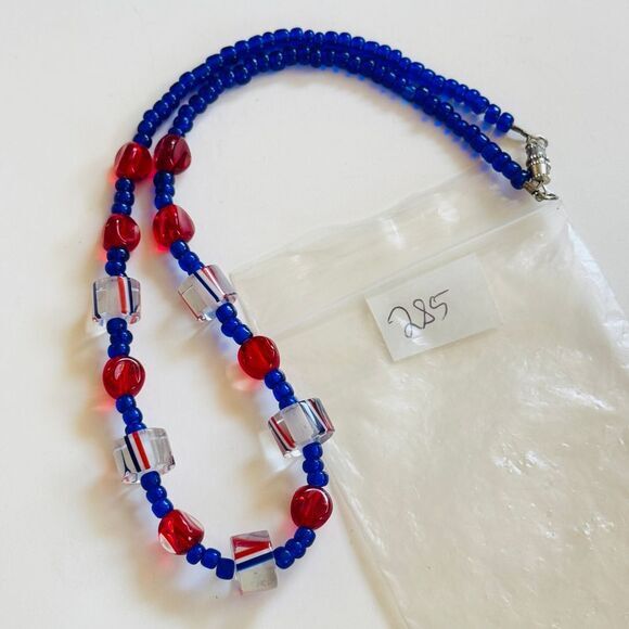 VTG Art Glass beaded collar Necklace Blue red translucent beads Lamp work rare - Picture 7 of 7